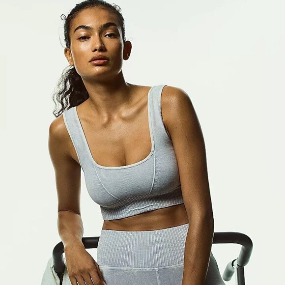 BRAND NEW FREE PEOPLE GOOD KARMA SQUARE NECK BRA, ICY GREY, XS/S - Picture 2 of 4